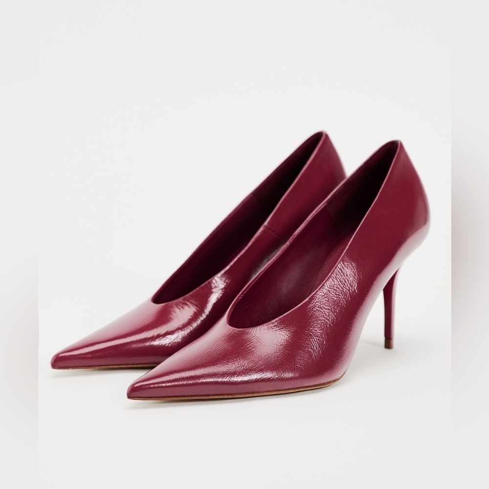 NWOT. Zara Red Leather High Heel Shoes. Size 6.